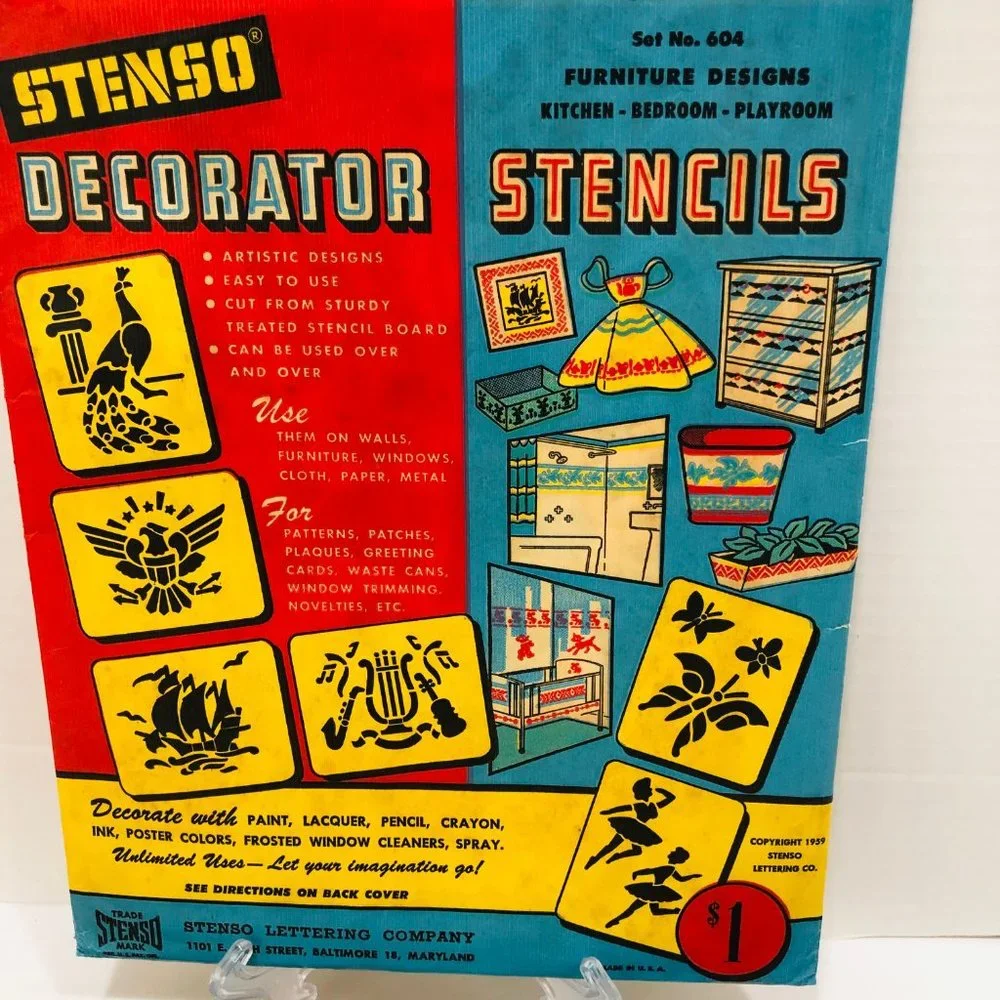 VTG Stenso Decorator Stencils Lot of 4‎ USA 24 Stencils 1959 Complete #601-#604